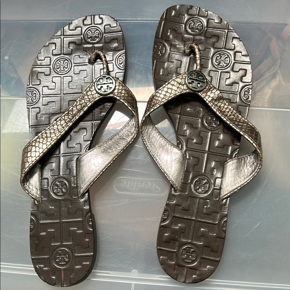 Tory Burch Silver snakeskin sandals